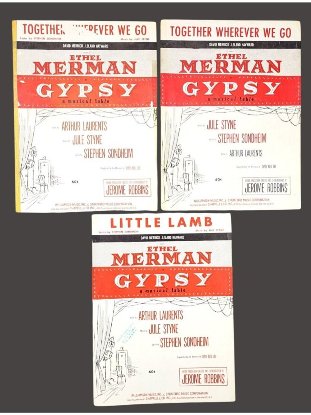 Vintage Gypsy Sheet Music Lot Of 3 Musical Fable Styne Sondheim 1959 Little Lamb